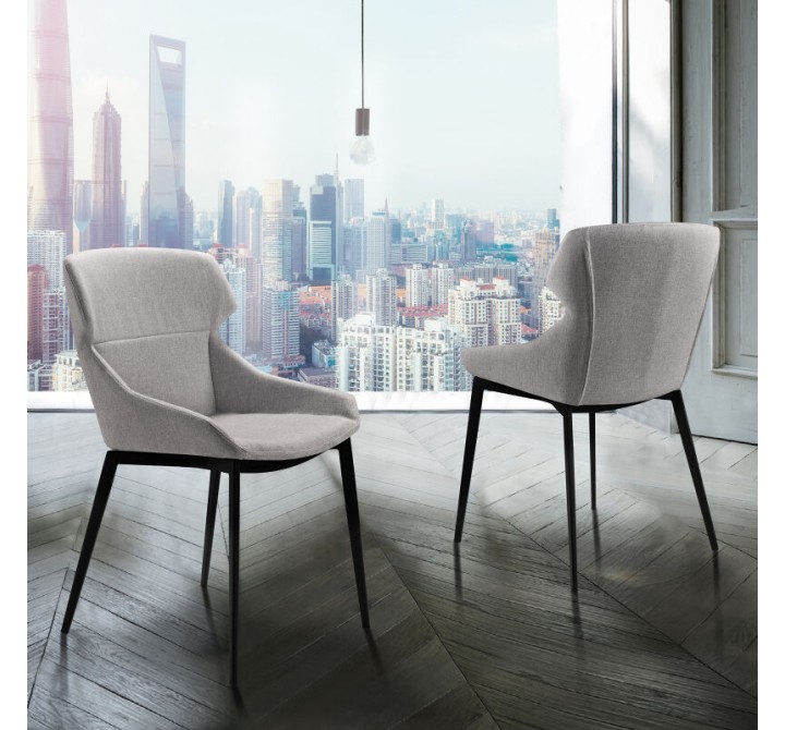 Armen Living Kenna Modern Dining Chair In Matte Black Finish and Gray Fabric - Set of 2