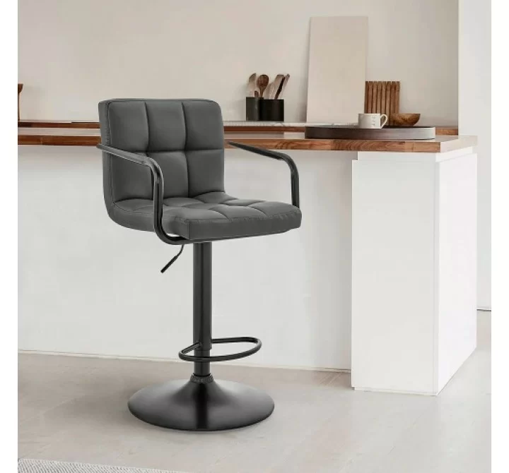 Armen Living Laurant Adjustable Height Gray Faux Leather Swivel Bar Stool