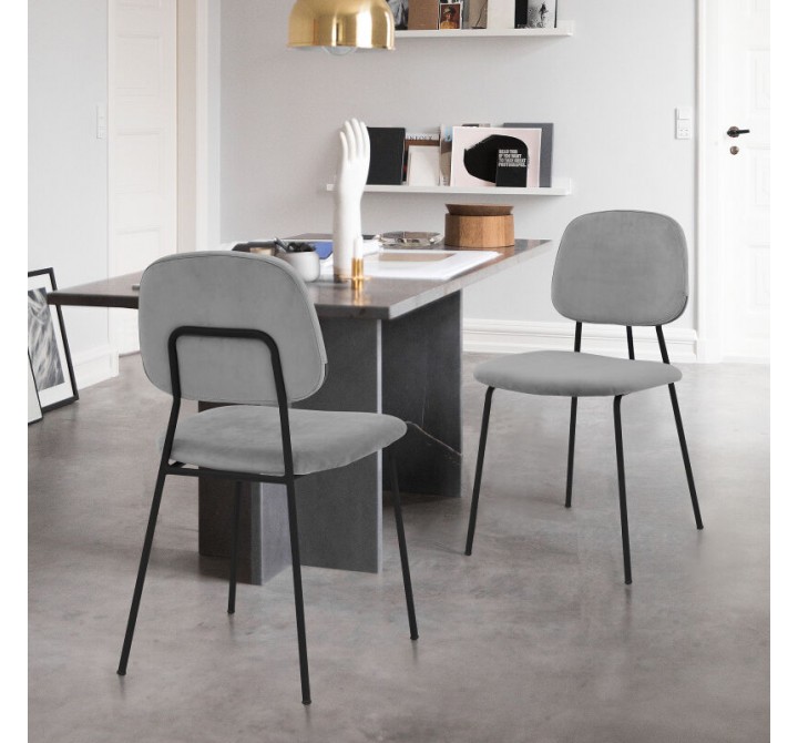 Armen Living Lucy Gray Velvet and Metal Dining Room Chairs - Set of 2