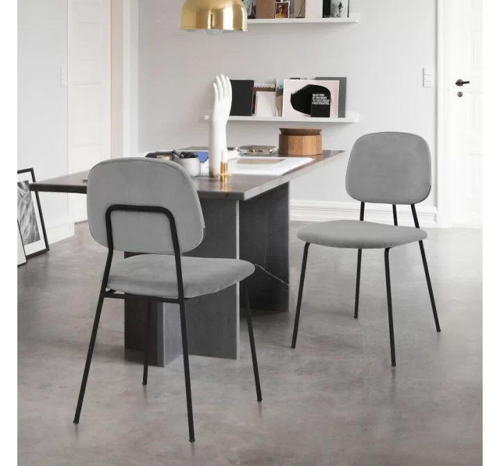 Armen Living Lucy Gray Velvet and Metal Dining Room Chairs - Set of 2