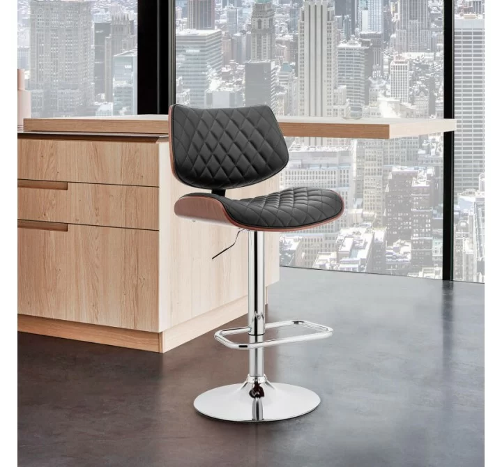 Armen Living Leland Adjustable Cream Faux Leather and Chrome Finish Bar Stool 