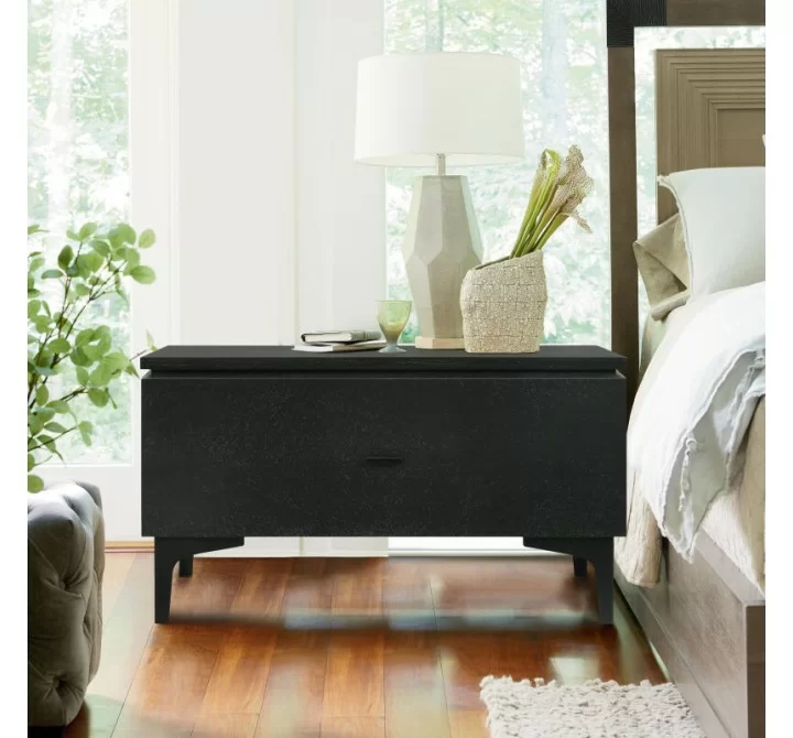 Armen Living Legend Black Glaze Ash Veneer 1 Drawer Nightstand with Metal Legs