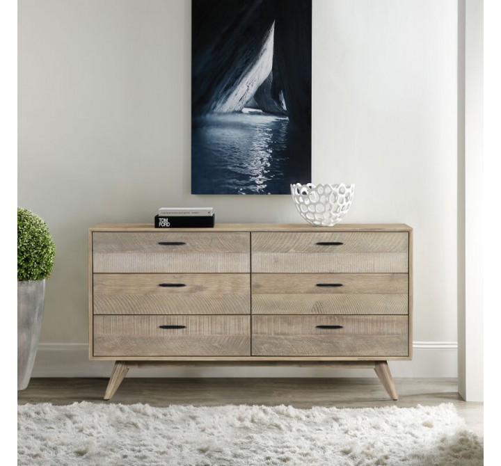 Armen Living Baly Acacia Mid-Century Gray 6 Drawer Dresser