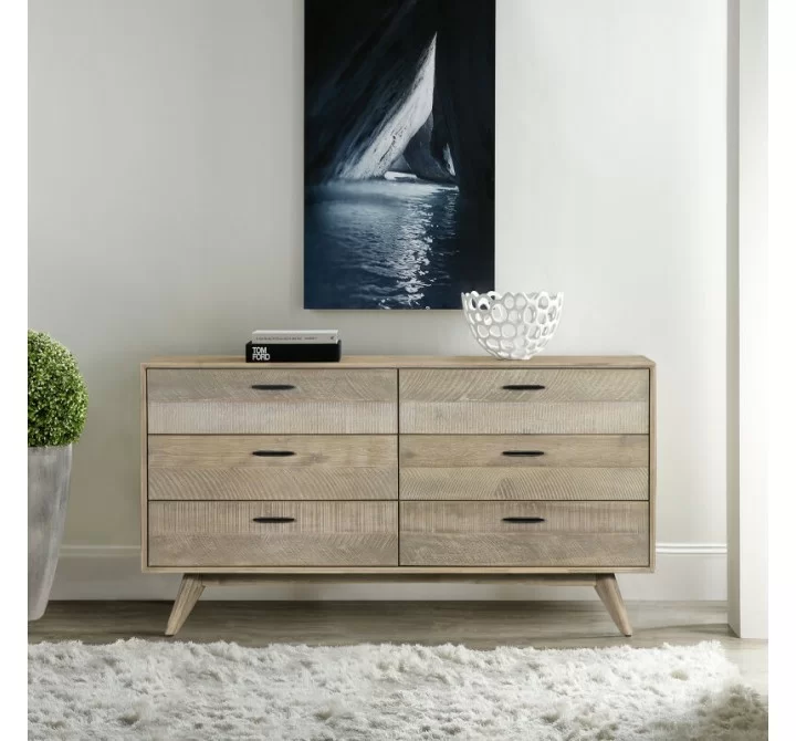 Armen Living Baly Acacia Mid-Century Gray 6 Drawer Dresser