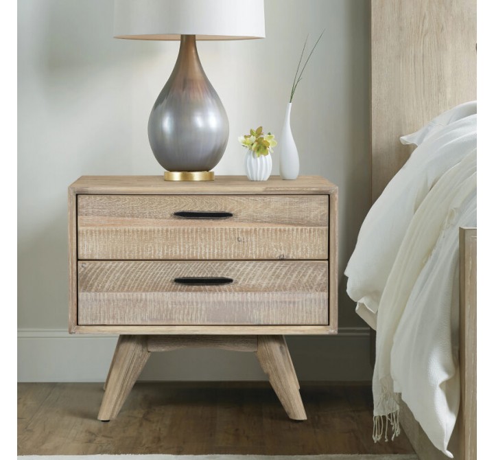 Baly Acacia Mid-Century Gray 2 Drawer Night stand