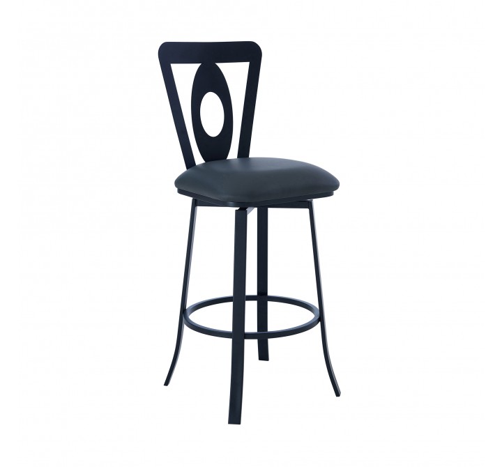 Lola Contemporary 26" Counter Height Barstool in Matte Black Finish and Grey Faux Leather