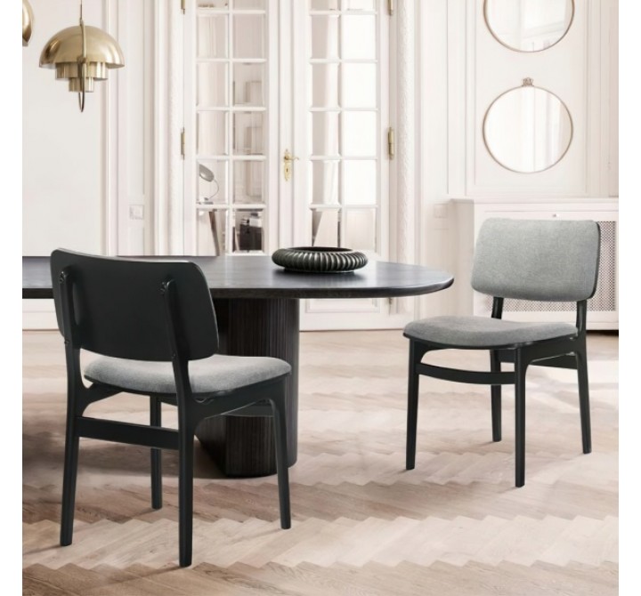 Armen Living Lima Gray Upholstered Wood Dining Chairs In Black Finish - Set of 2