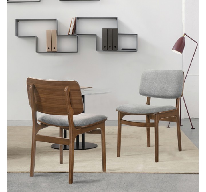 Armen Living Lima Gray Upholstered Wood Dining Chairs In Walnut Finish - Set of 2