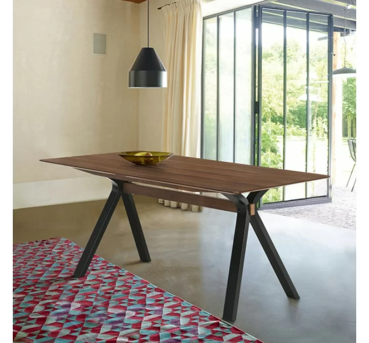 Armen Living Laredo 63" Mid-Century Modern Walnut Wood Dining Table With Black Legs