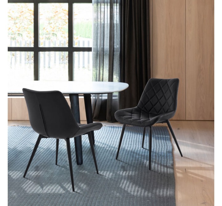 Loralie Black Faux Leather and Black Metal Dining Chairs - Set of 2