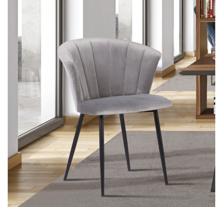 Armen Living Lulu Contemporary Dining Chair In Black Powder Coated Finish And Gray Velvet