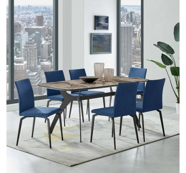 Lyon Blue Fabric and Metal Dining Room Chairs - Set of 2