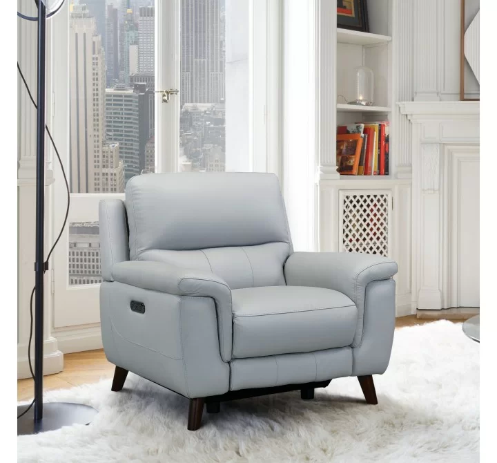 Lizette Contemporary Chair in Dark Brown Wood Finish and Dove Grey Genuine Leather - Lifestyle