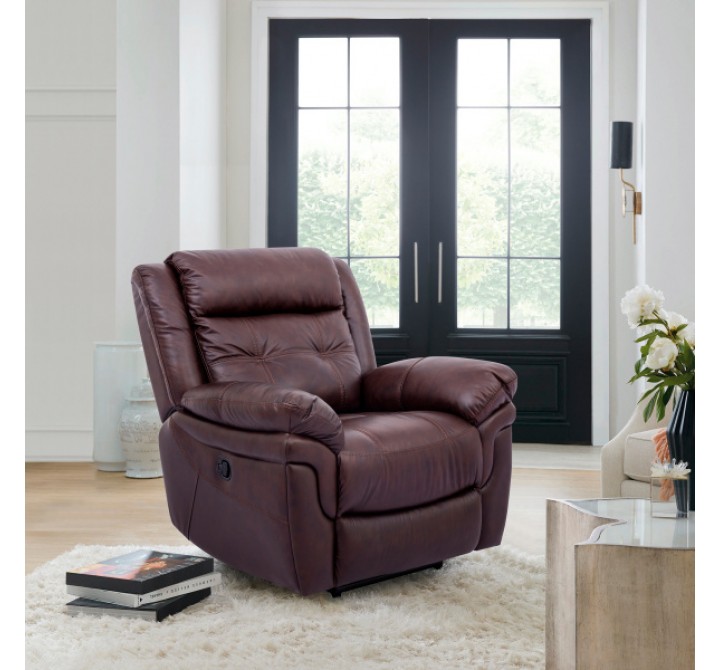 Armen Living Marcel Manual Recliner Chair in Dark Brown Leather