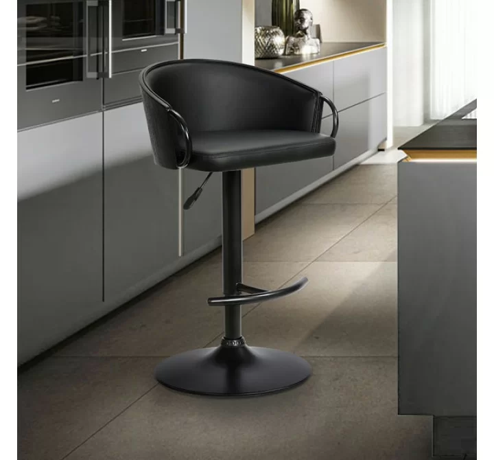 Armen Living Montego Adjustable Black Faux Leather Swivel Barstool In Black Powder Coated Finish