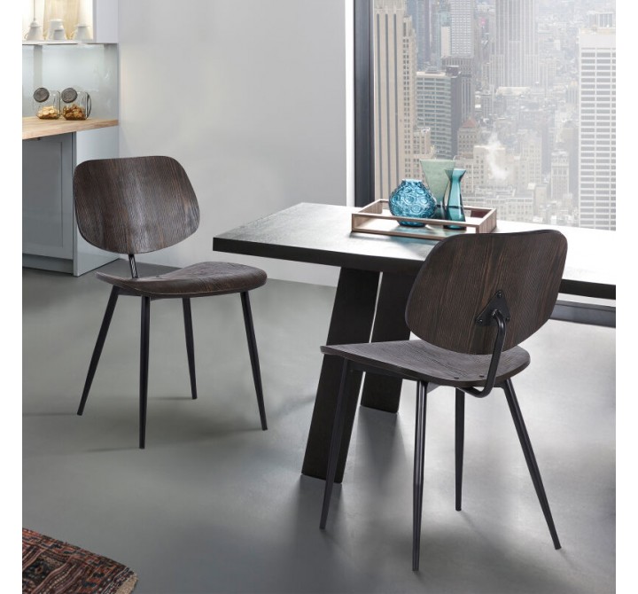 Armen Living Miki Mid-Century Walnut Wood Dining Accent Chairs (Set of 2) In Brown