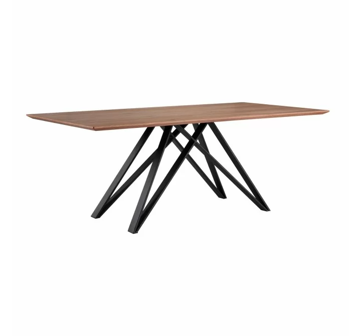 Modena Contemporary Dining Table in Matte Black Finish and Walnut Wood Top