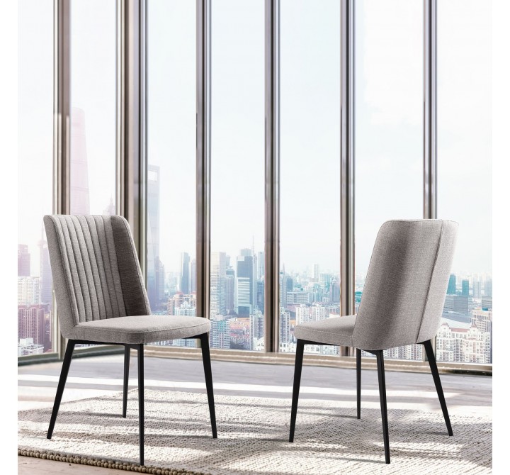 Maine Contemporary Dining Chair in Matte Black Finish and Gray Fabric - Lifestyle