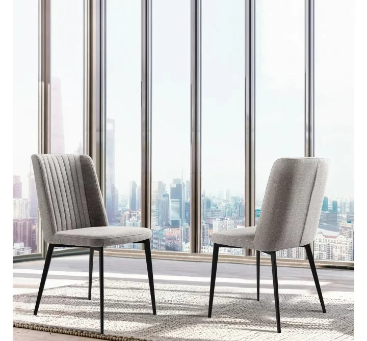 Maine Contemporary Dining Chair in Matte Black Finish and Gray Fabric - Lifestyle