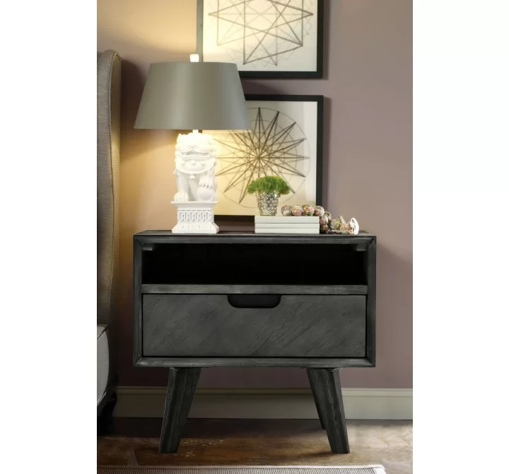 Armen Living Mohave Mid-Century Tundra Gray Acacia Single Drawer Night Stand 