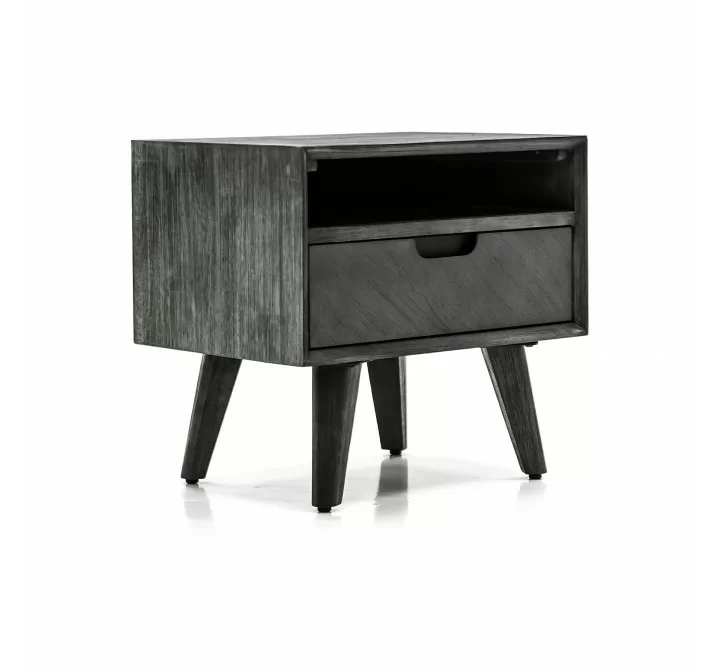 Mohave Mid-Century Tundra Grey Acacia Single Drawer Night Stand - Angled