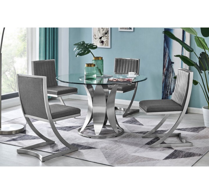 Armen Living Marc Vintage Faux Leather And Brushed Stainless Steel Dining Room Chairs