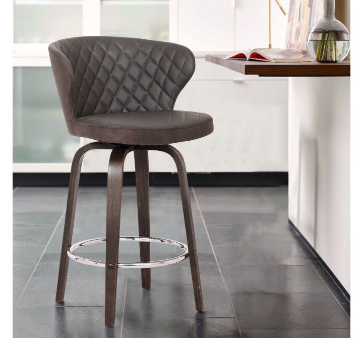 Armen Living Mynette 26" Swivel Brown Faux Leather Bar Stool
