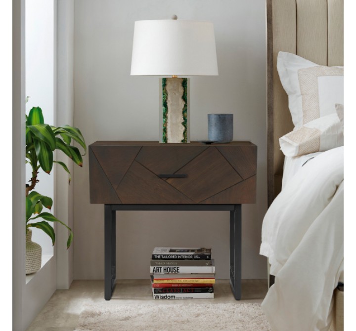 Armen Living Marquis 1 Drawer Oak Wood Nighstand With Black Metal Legs