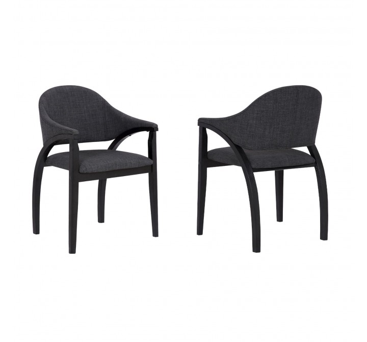 Meadow Contemporary Dining Chair in Black Brush Wood Finish and Charcoal Fabric - Set of 2
