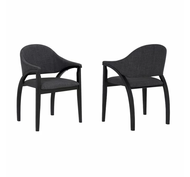 Meadow Contemporary Dining Chair in Black Brush Wood Finish and Charcoal Fabric - Set of 2