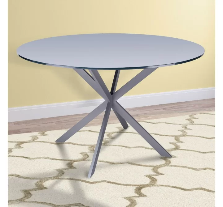 Mystere Modern Dining Table in Grey Powder Coated finish with Grey Tempered Glass Top
