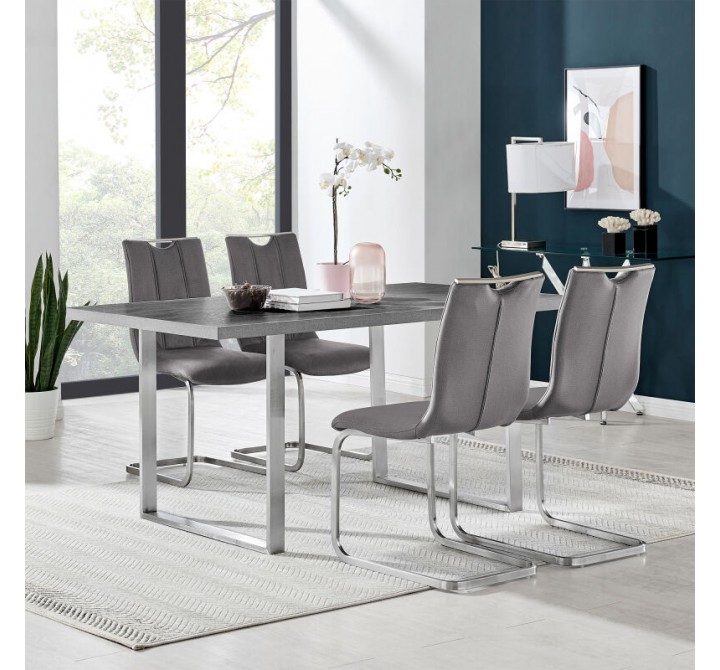 Armen Living Pacific Dining Room Accent Chair In Gray Fabric And Brushed Stainless Steel Finish - Set of 2