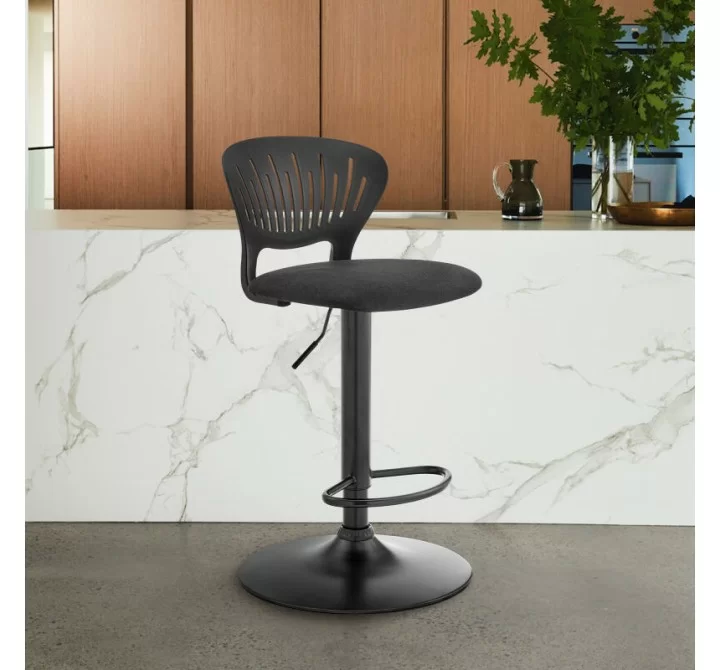 Armen Living Padua Adjustable Black Upholstery Swivel Stool