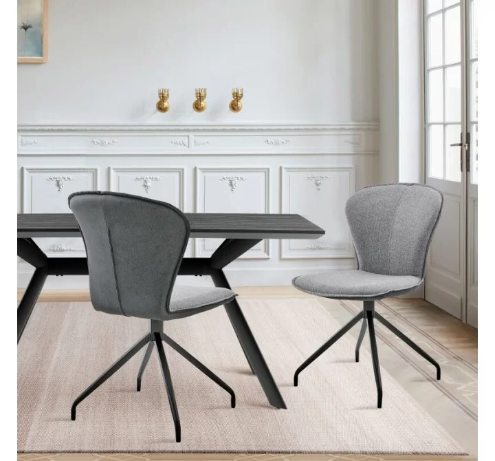 Armen Living Petrie Dining Room Accent Chair In Gray Fabric And Faux Leather with Black Finish