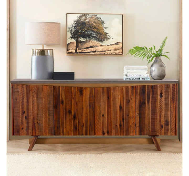 Armen Living Picadilly 4 Door Sideboard Buffet in Acacia Wood and Concrete