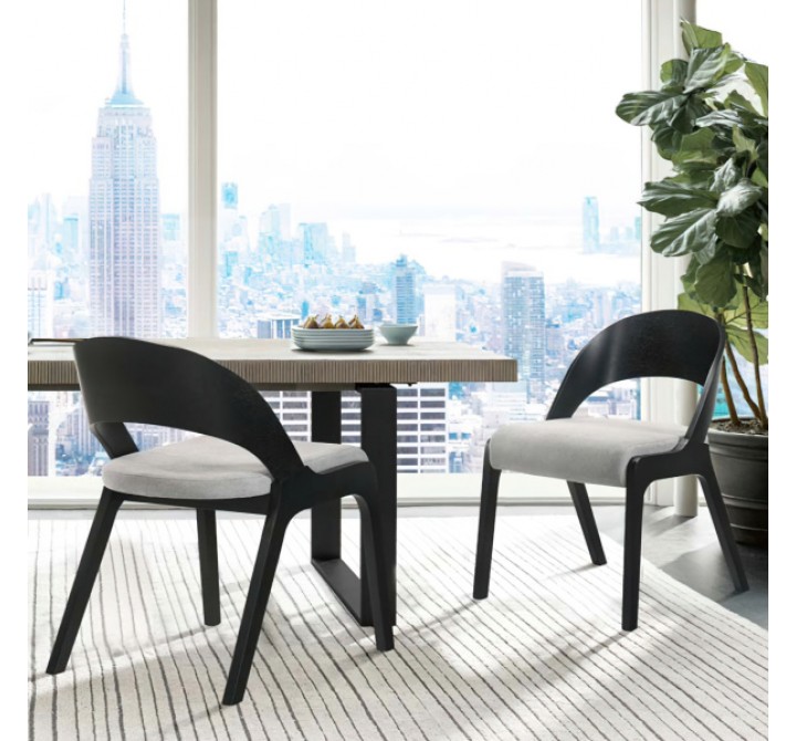 Armen Living Polly Mid-Century Gray Upholstered Dining Chairs In Black Finish - Set of 2
