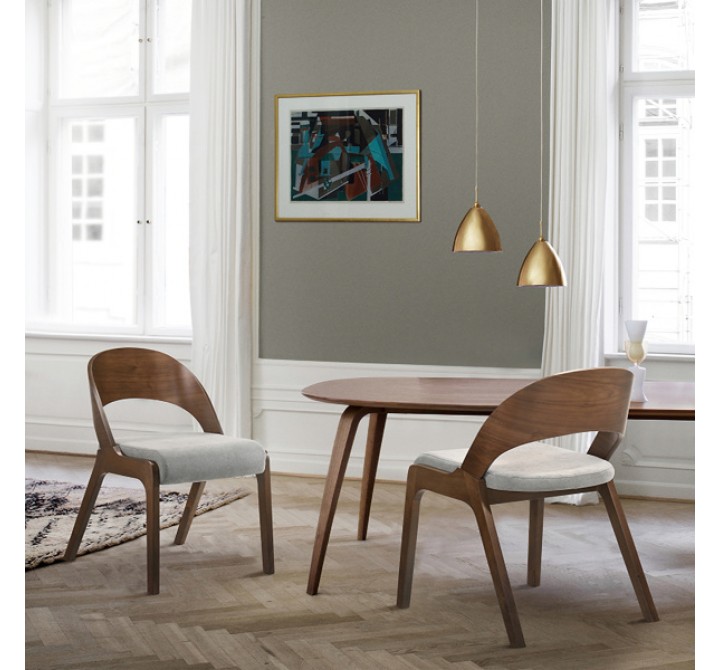 Armen Living Polly Mid-Century Upholstered Dining Chairs In Walnut Finish - Set of 2