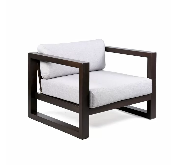 Paradise Outdoor Patio Eucalyptus Wood Lounge Chair with Dark Finish and Light Gray Fabric - Angled