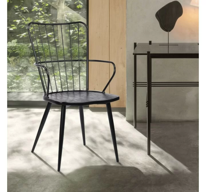 Armen Living Parisa High Back Steel Framed Side Chair in Black Powder Coated Finish and Black Brushed Wood