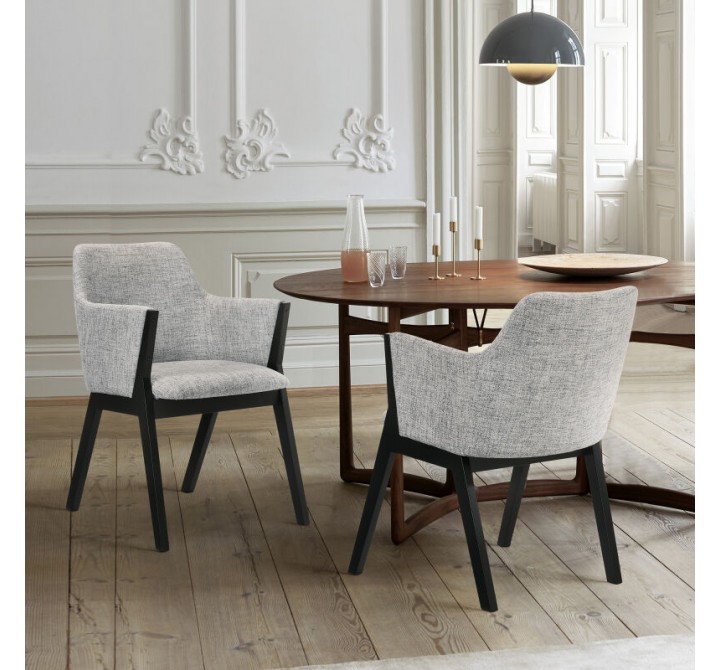 Armen Living Renzo Light Gray Fabric and Black Wood Dining Side Chairs 