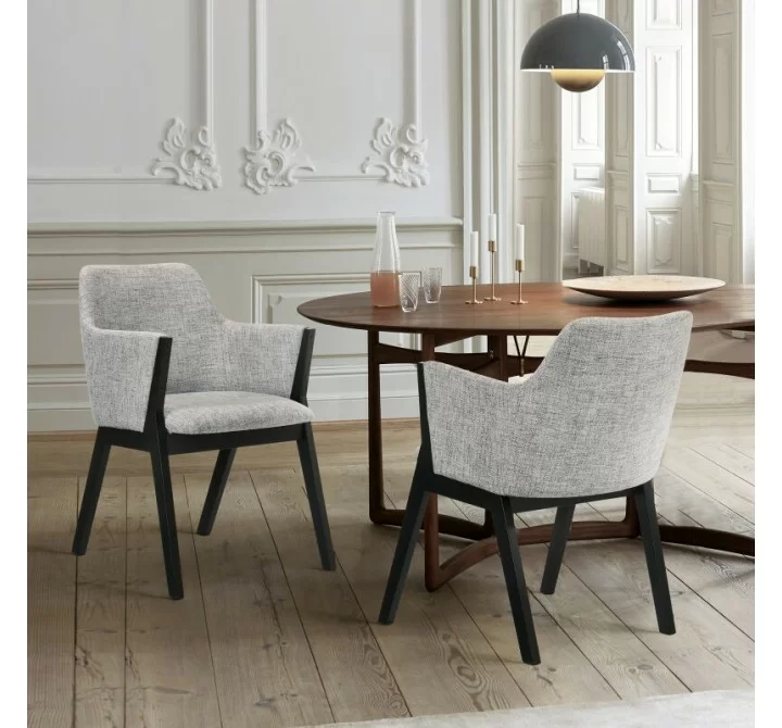 Armen Living Renzo Light Gray Fabric and Black Wood Dining Side Chairs 