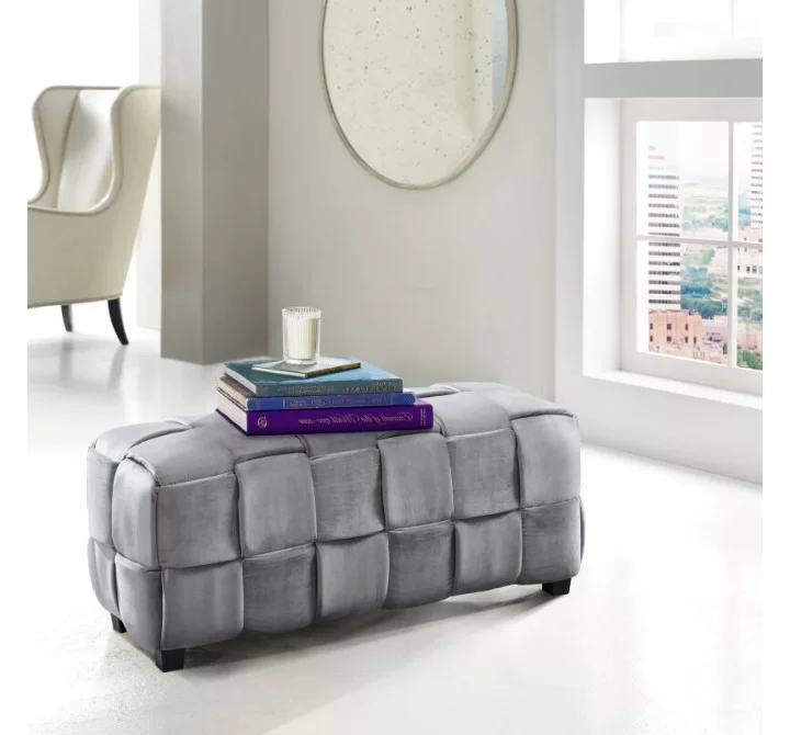 Armen Living Raven Contemporary Long Ottoman in Gray Velvet Lifestyle