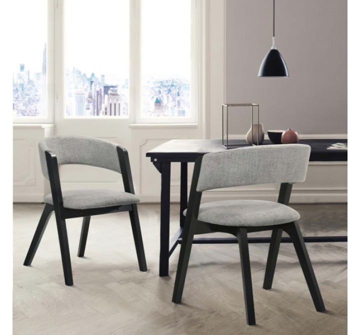 Armen Living Rowan Gray Upholstered Dining Chairs In Black Finish - Set of 2