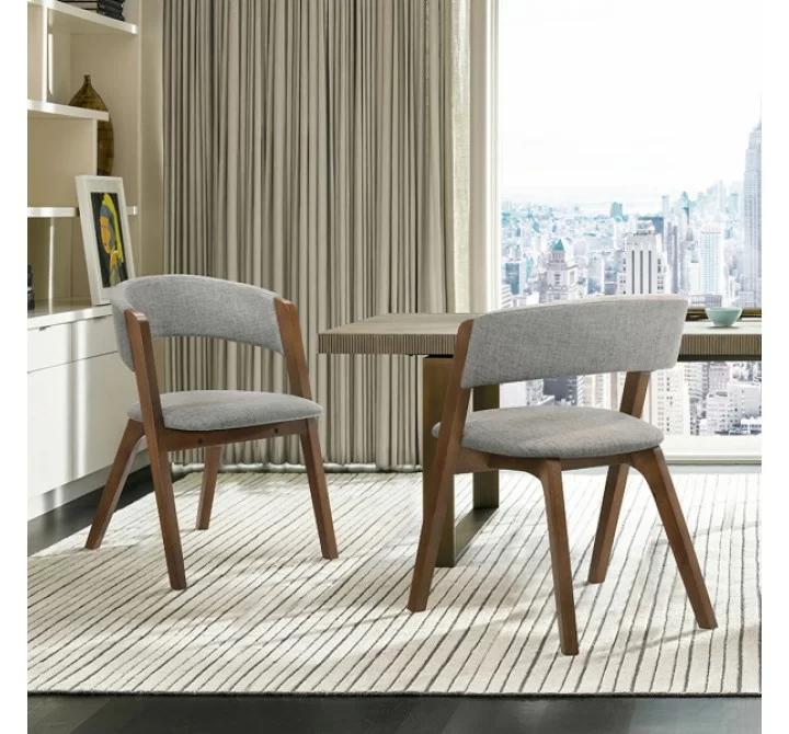 Armen Living Rowan Gray Upholstered Dining Chairs In Walnut Finish