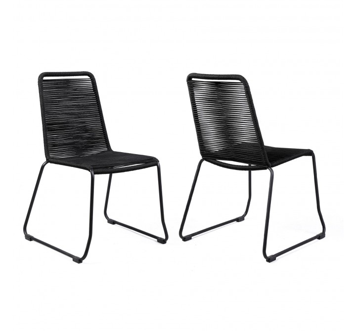 Shasta Outdoor Patio Dining Chair in Black Powder Coated Finish and Black Textiling - Set of 2