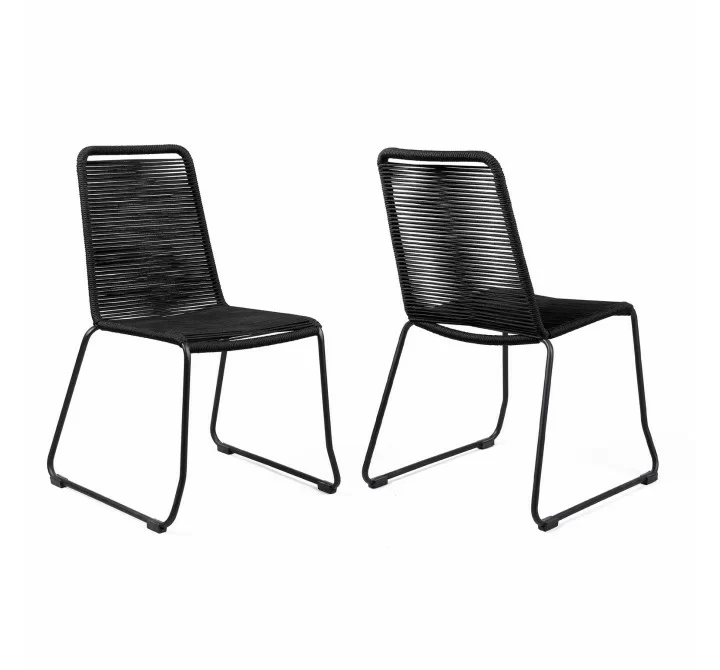 Shasta Outdoor Patio Dining Chair in Black Powder Coated Finish and Black Textiling - Set of 2
