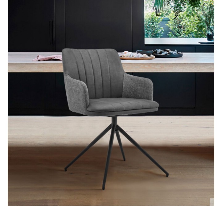 Armen Living Simone Modern Faux Leather And Fabric Metal Swivel Dining Room Chairs