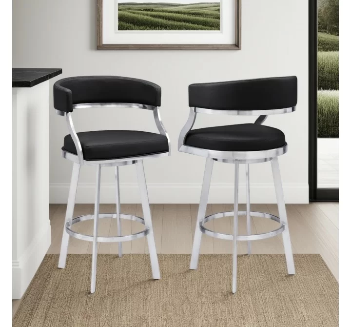 Saturn Contemporary 26" Bar Height Barstool in Black - Lifestyle