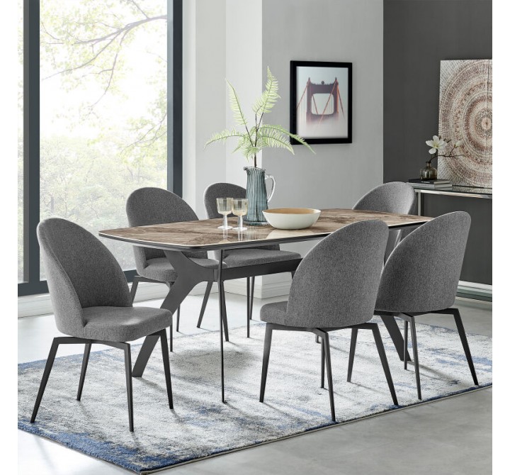 Armen Living Sunny Swivel Gray Fabric And Metal Dining Room Chairs 