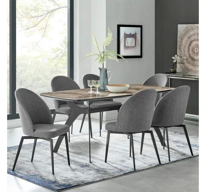Armen Living Sunny Swivel Gray Fabric And Metal Dining Room Chairs 